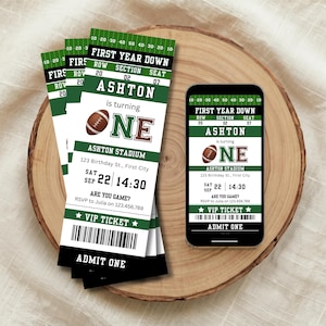 Football Ticket First Birthday Invite, First Year Down Invitation, Boy Sports First Birthday  Template (Digital Download)