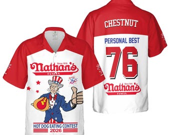 Camisa havaiana Joey Chestnut, Campeão do Concurso de Comedores de Cachorro-Quente 76, Camisa Aloha engraçada para o 4 de julho, Camisa de botão Glizzy Gladiator