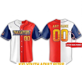 Camiseta de béisbol personalizada para aficionados, con nombre y número personalizados, camiseta de béisbol con el espíritu de Texas, ropa deportiva bicolor roja, blanca y azul, atuendo para el día del partido.