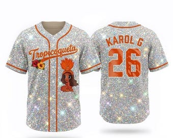 Koszulka baseballowa Karola G. Tropicoqueta, spersonalizowany strój koncertowy z imieniem i numerem, gadżety na sezon Bichota, spersonalizowany prezent dla fana, urocza koszulka reggaeton