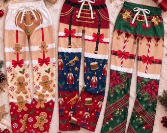 Weihnachtspyjamahosen, Festtags-Loungewear-Hosen, individuell bedruckte Nachtwäsche, Lebkuchen-Nussknacker-Pyjamas, passende Familienpyjamas