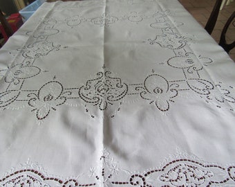 Free USA Ship Dowry Linens 1940/'s Linen Bedding White Work Vintage Linens Flange Cutout Work 2 Standard Pillow Shams Off White Linen