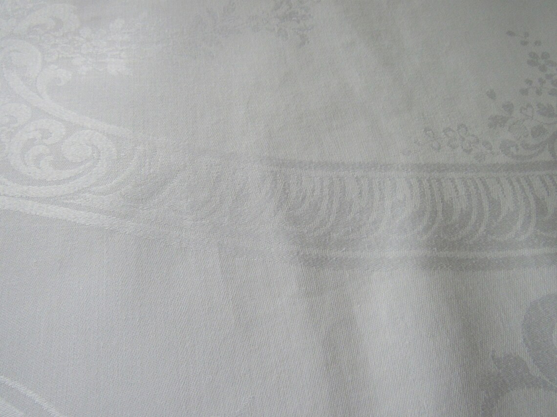 White Damask Tablecloth/Vintage Etsy