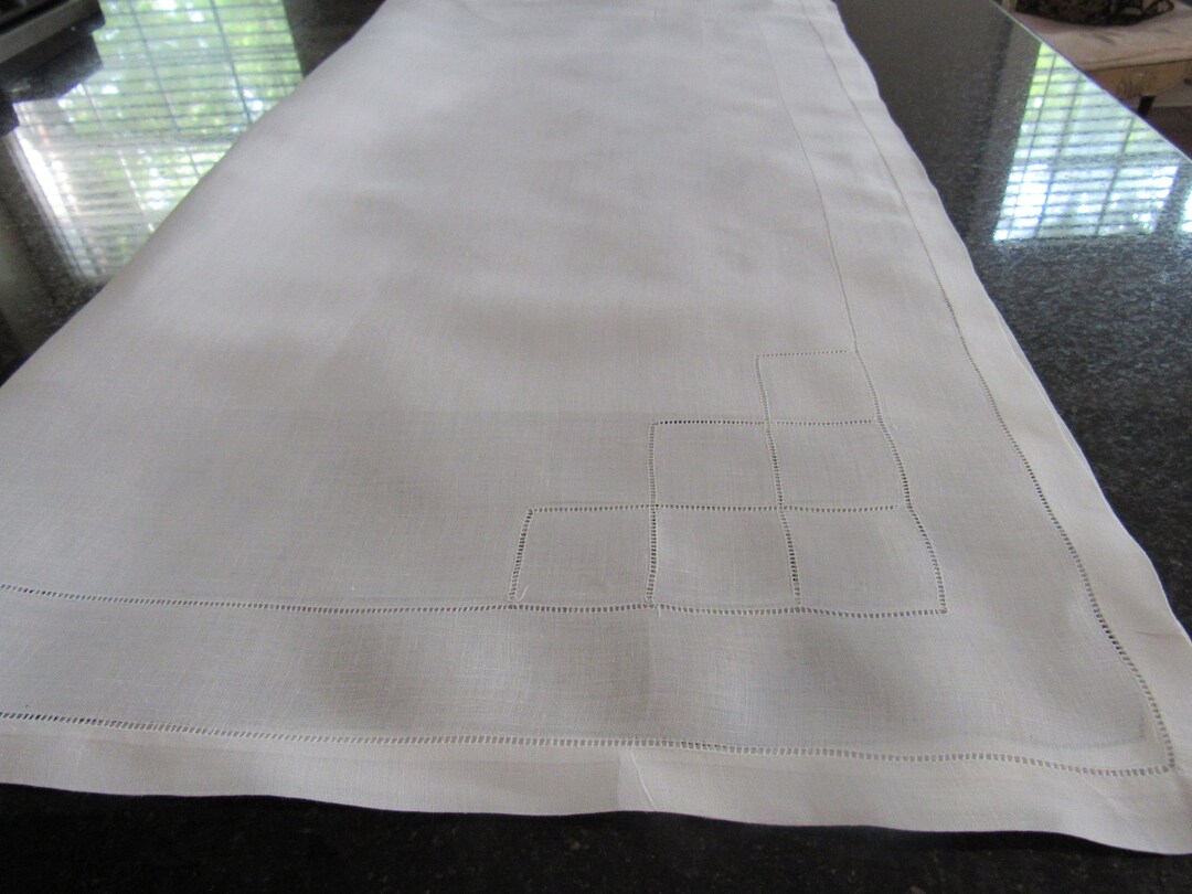 White Linen Tablecloth/table Topper/pulled Thread - Etsy