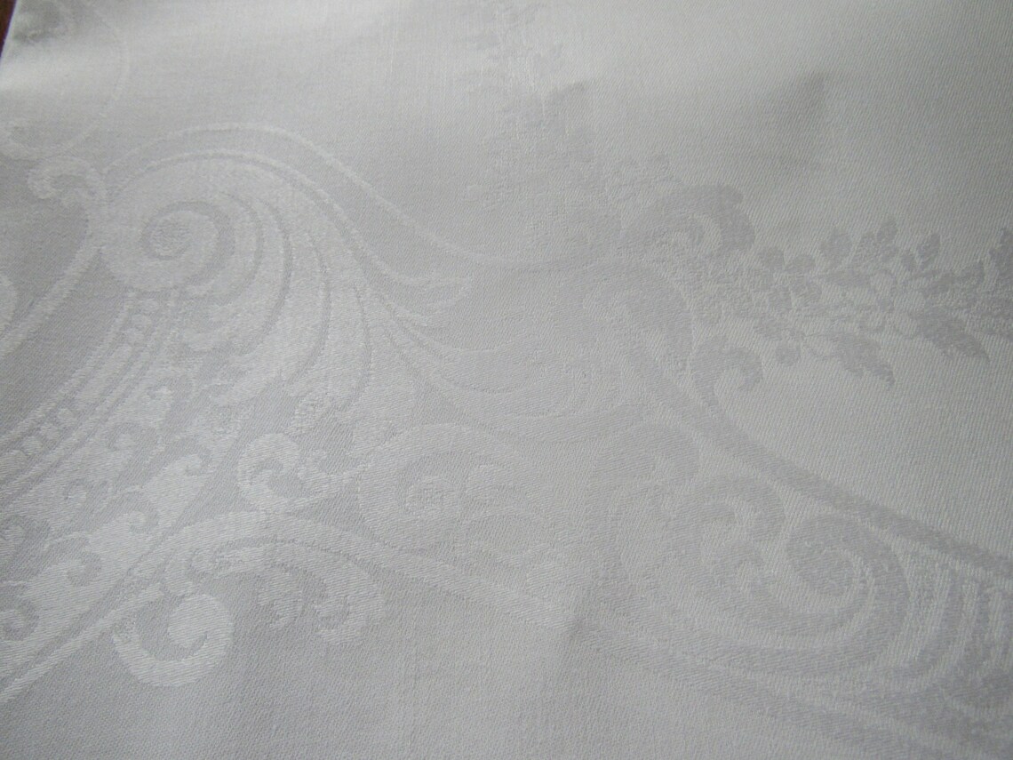 White Damask Tablecloth/Vintage Etsy