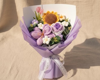 Crochet Bouquet Handmade Flowers – Forever Yarn Flowers, Gift for Her, Birthday Gift, Mother’s Day, Home Decor
