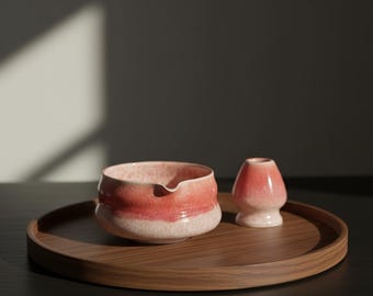 Juego de té matcha japonés / Kit para ceremonia del té matcha / Juego de té hecho a mano / Juego de cuenco matcha único / Juego de té japonés - Cuenco rosa / Vintage