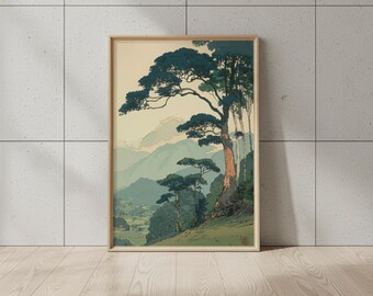 Affiche japonaise vintage forêt / Arte mural paysage montagne zen / Impresión naturaleza minimalista / Décoration intérieure sereine / Wall Art