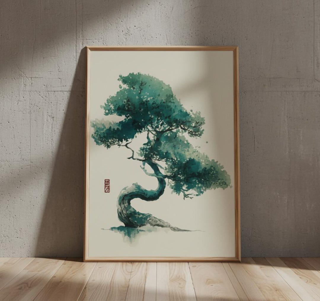 Vintage Japanese Tree Poster | Zen Mountain Landscape Wall Art ...