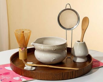 Japanese Matcha Tea Set | Tea Ceremony Kit Matcha | Handmade Tea Set | Unique Matcha Bowl Set | Japanese Tea Set - With Bow