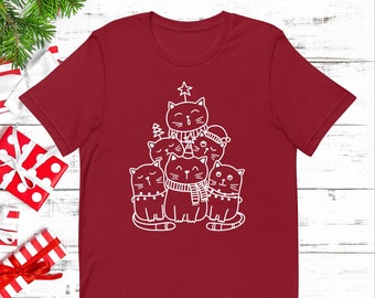 Christmas tshirt, Christmas Cats Tree Shirt, Cat Tshirt, Cat Lover Christmas Gift, Cute Cat Christmas Tshirt, Cat Owner Christmas Gift Tee