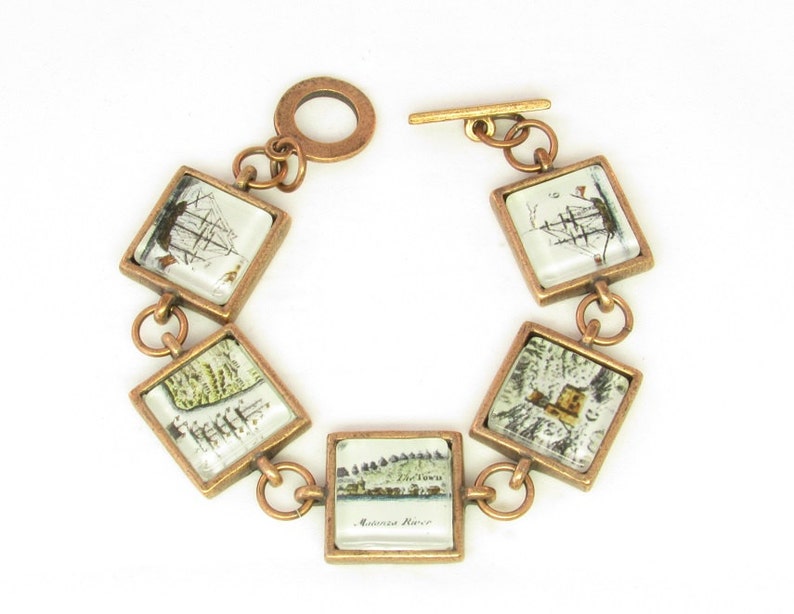 Antique Copper Historic Saint Augustine Map Link Bracelet image 1