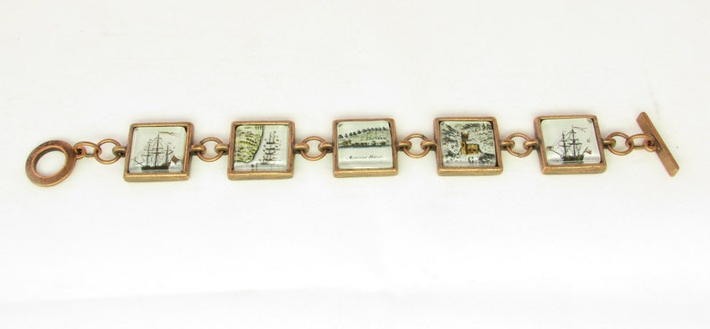 Antique Copper Historic Saint Augustine Map Link Bracelet image 3