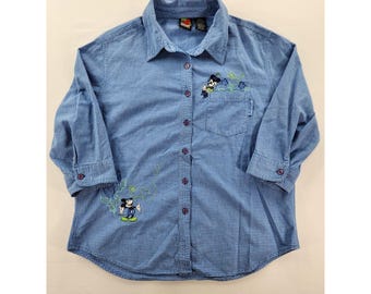 Camisa vintage de cuadros vichy de Mickey y Minnie, talla M, bordada, de Disney, con botones, años 90