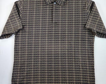 Nike Golf Tiger Woods TW Polo M Vintage Streifen Braun Tan Schwarz Shirt