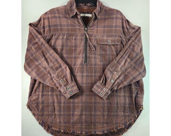 Wir die Free Cord Plaid Quarter Zip Pullover XS Oversized Boho Top