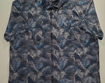 Camisa Tommy Bahama talla 3XL, estilo campamento, estampado de palmeras azules, estilo resort tropical.