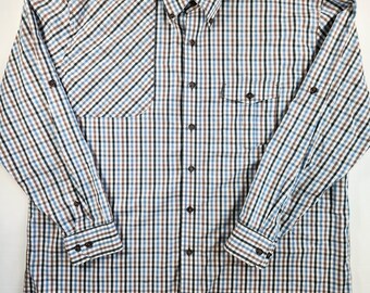 Weiter Reserve XL Kariertes Anglerhemd Performance Langarm (Fehler: Knopfgroßer Fleck)