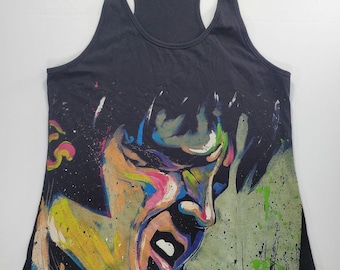 Camiseta sin mangas XL con estampado de Elvis Presley y David Garibaldi estilo retro pop art.