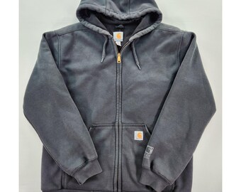 Sudadera con capucha Carhartt Rain Defender Paxton, talla pequeña, color gris carbón, con cremallera, tejido grueso.