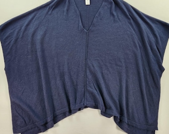 J Jill Merino Wool Tencel Poncho Navy OS Petite V Neck Cape NWOT