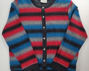 Cárdigan vintage Alfred Dunner, talla L, rayas rojas y azules, estilo Grandmacore de los 90.