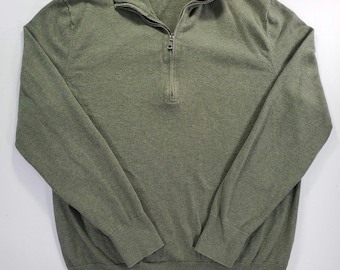 Jersey Brooks Brothers con cremallera de un cuarto, talla M, color verde oliva, estilo preppy minimalista.