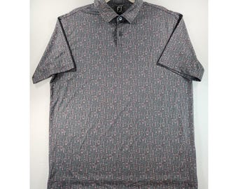 FootJoy FJ Golf Polo Mens L Cocktail Glass Print Athletic Fit Performance
