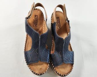 Sandalias de cuña Pikolinos Aguadulce EU 38 Azul marino Piel Slingback Comfort