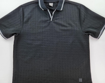 Polo da uomo Saints Studio con colletto Johnny testurizzato, taglia XL, colore nero, maglia di lusso.