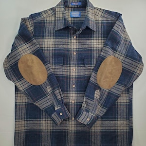Pendleton Vintage Men's Trail Shirt M Blue Tan Plaid Wool Button-Down Jacket