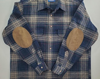 Chaqueta de lana con botones y estampado a cuadros azul y beige para hombre Pendleton Vintage Trail Shirt M