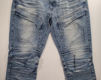 Pantalones vaqueros Moto Biker talla 36, lavado claro, desgastados, estilo streetwear, de mezclilla para hombre.