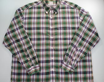 Camisa a cuadros de manga larga con botones, talla XL, de Brooks Brothers, verde y morado, de algodón, estilo preppy Ivy.