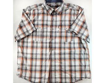 Camicia a quadri Carhartt da uomo, taglia XL, arancione/grigio, vestibilità comoda, con bottoni a pressione, abbigliamento da lavoro.