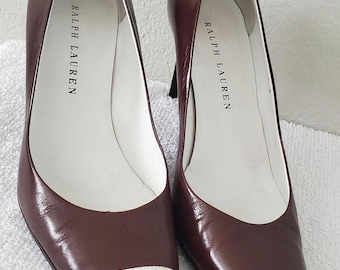 Zapatos de tacón Ralph Lauren Collection 2001 Runway, talla 9B, piel marrón, fabricados en Italia (estilo vintage).
