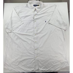 Camisa Polo Ralph Lauren Performance blanca con botones, talla 4XLT, corte clásico.