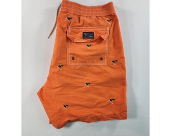 Polo Ralph Lauren Badehose L Orange Fisch Nautisch Bestickt Vintage