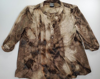 Blusa JTB Vintage Y2K Boho M Marrón Tie Dye Pintuck Grunge Fairy Top