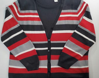 Cárdigan vintage Alfred Dunner XL, rayas rojas, capas 2 en 1, estilo playero, para abuela.