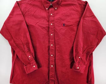 Vintage Ralph Lauren Blake Shirt XL Rot Button Down Pony Logo Herren Baumwolle