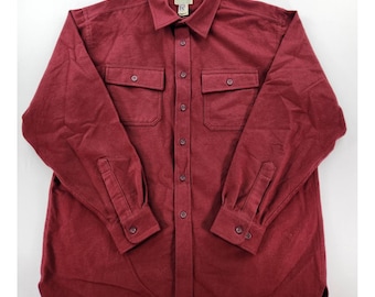 LL Bean Chamois Shirt Heren L Reg Bordeaux Heavy Flanel Work Vintage USA