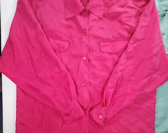 Lot 2 Paul Harris Silk Shirts M Women Long Sleeve 90s Vintage Seafoam Green