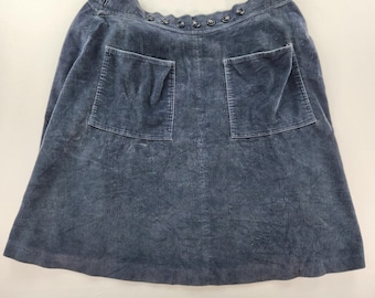 Vintage corduroy a-lijn rok L.L. Bean blauwe knoop taille dames 8 10