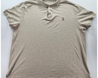 Polo Ralph Lauren Pony Logo Polo Shirt XL Beige Custom Slim Fit Cotton