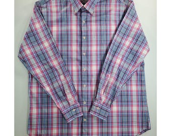 Peter Millar-shirt XL roze blauwe geruite klassieke pasvorm met lange mouwen en knopen