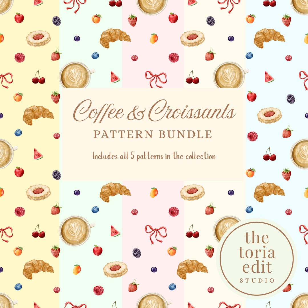 Coffee & Croissants - Bundle Set | Seamless Repeat Patterns | Digital ...