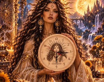 Uhr Murale Déesse Solaire en Bois Gravé | Dekoration Mystique Artisanale