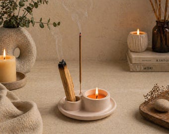 Juego de soportes rituales zen hechos a mano, decoración de yeso para meditación, quemador de incienso de palo santo.