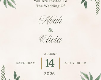 Wedding Invitation Template Greenery Floral Wedding Invite Editable Canva Invitation Minimalist Botanical DIY Printable